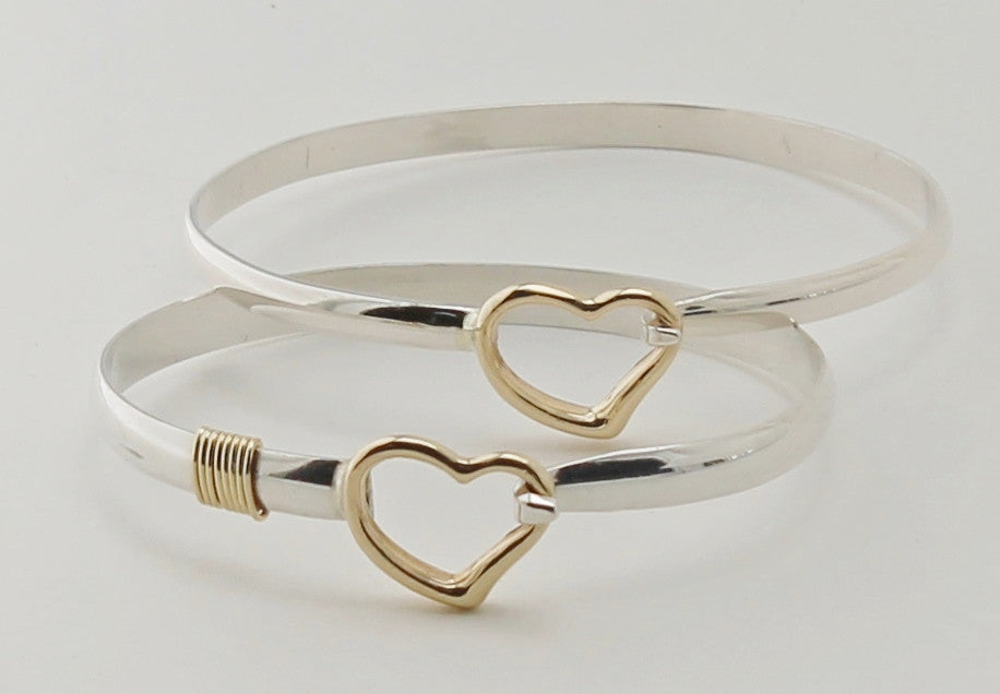 Dolphin Heart Hook Bracelet - Sterling Silver & 14K Gold 4mm 8 inch